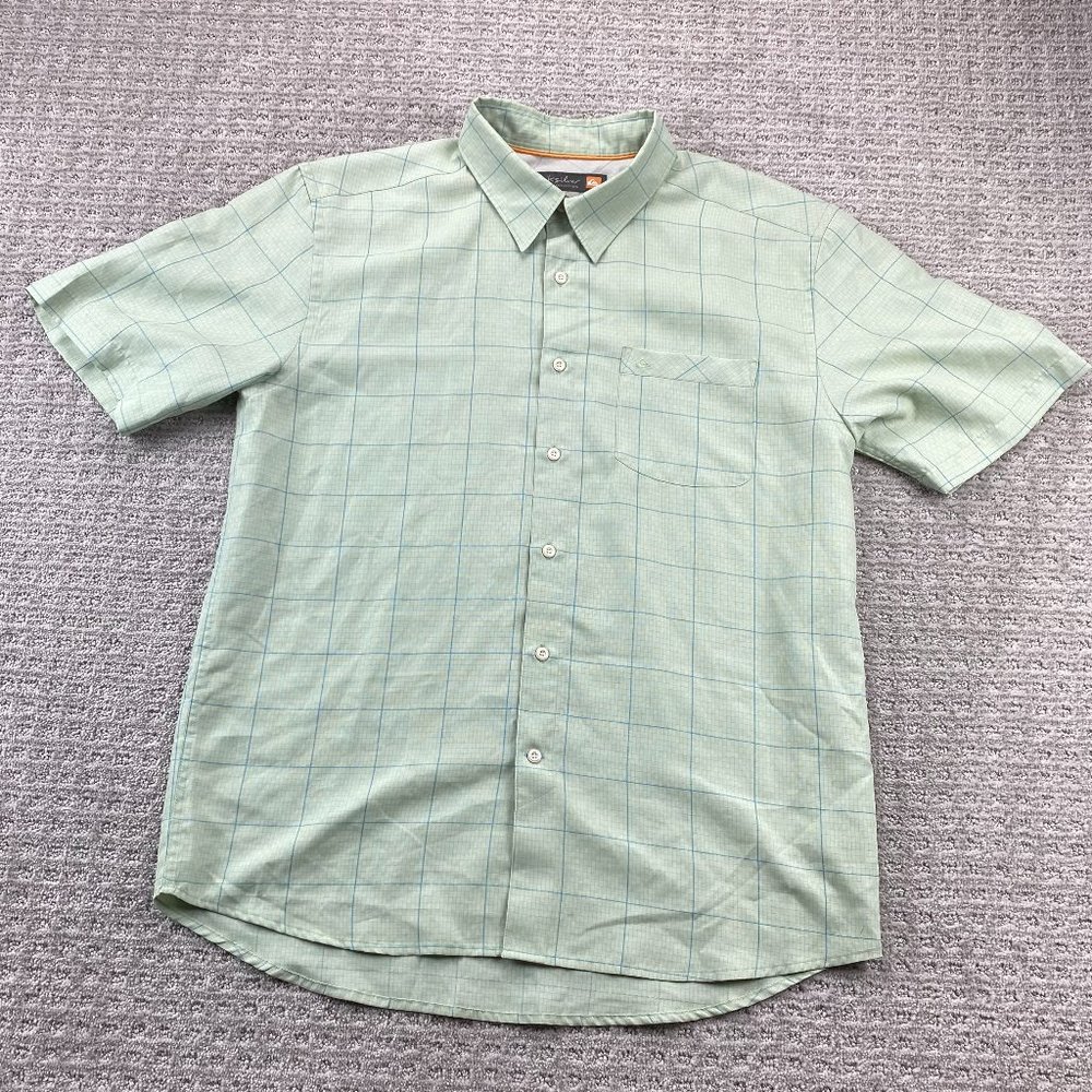 QUIKSILVER Shirt Men Large L Green Blue Checkered Button Up Waterman Collection